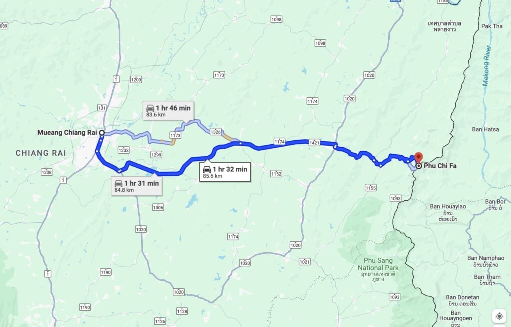Guide To Phu Chi Fa: Sea Of Mist Viewpoint From Chiang Rai Driving map from chiang rai to phu chi fa near laos