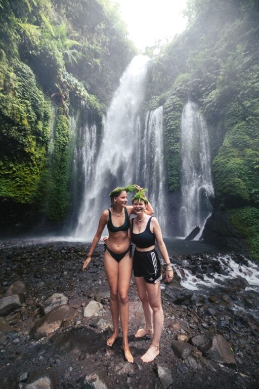 Girls at Tiu Kelep waterfall in Lombok