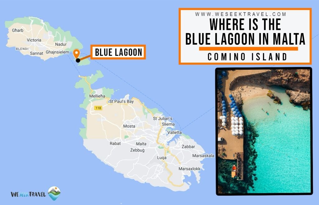 How To Visit The Blue Lagoon In Malta (Comino Island) Map showing the location of the blue lagoon on comino island in malta