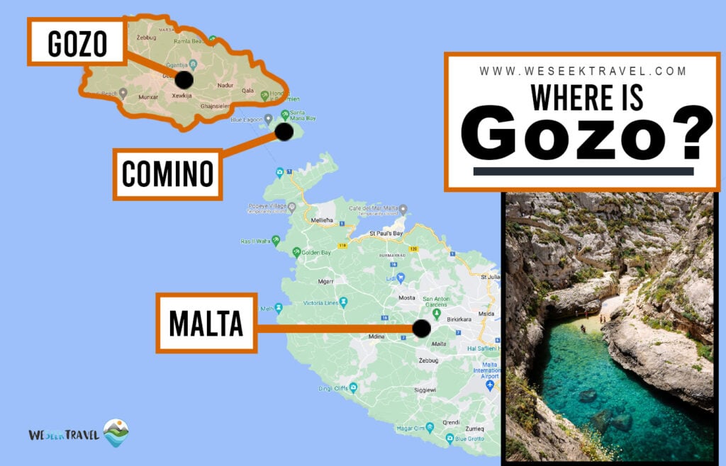 Where To Stay In Gozo: 10 Amazing Boutique Hotels Infographic map showing the location of gozo from malta and comino