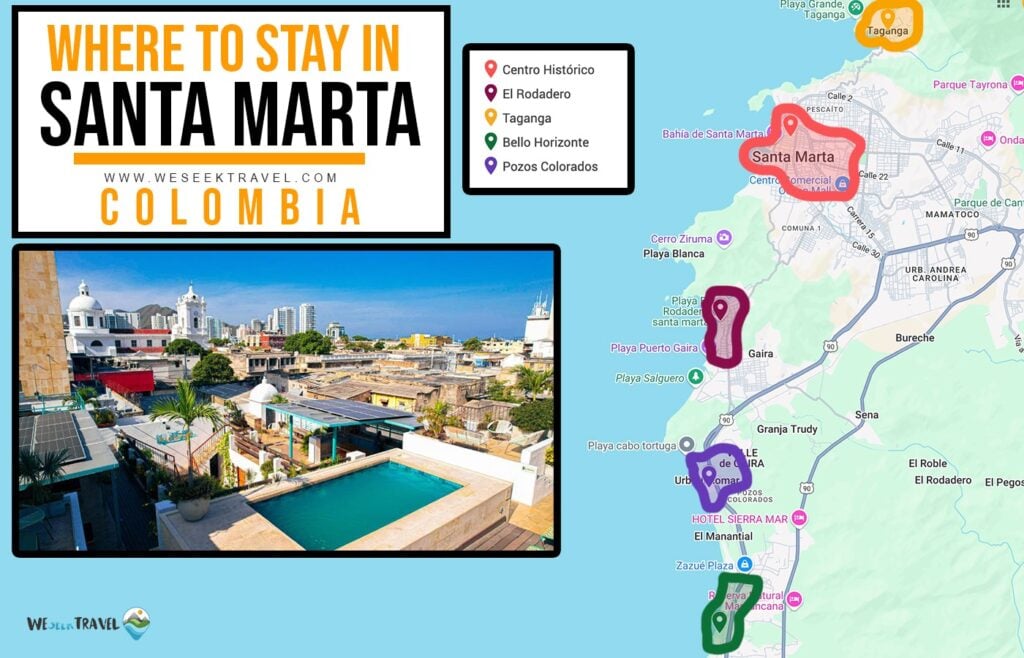 Map showing where to stay in Santa Marta