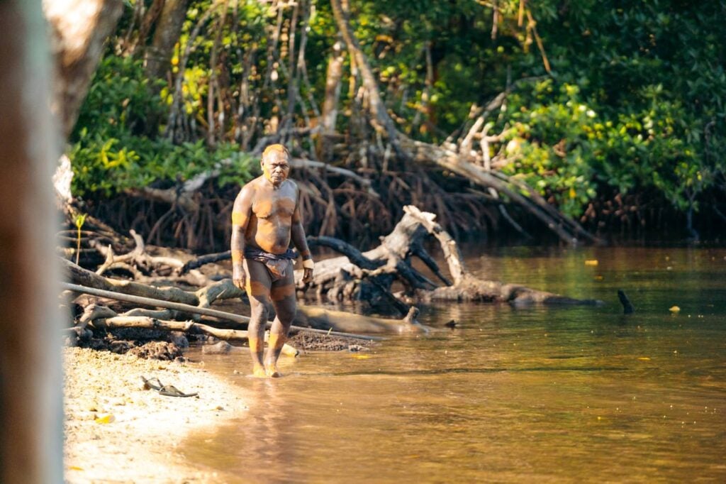 Solomon Islander headhunter cultural display