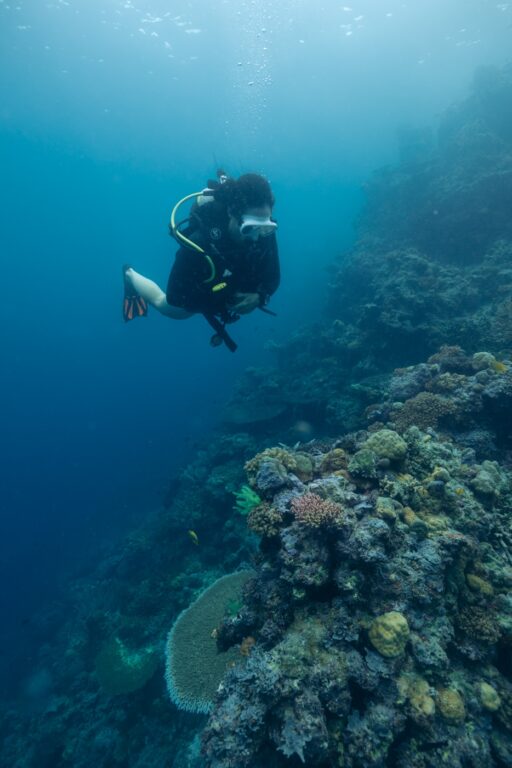 Girl scuba diving in the Solomon Islands