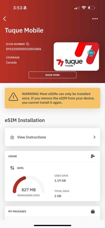 Airalo eSIM app example screenshot