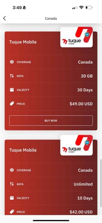 Airalo eSIM management page