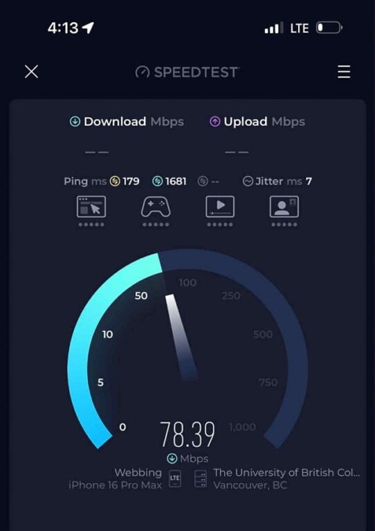 Speed test result with Truely