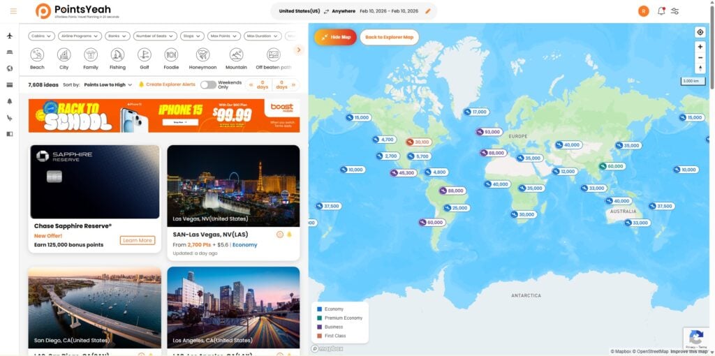 Pointsyeah.com explore feature