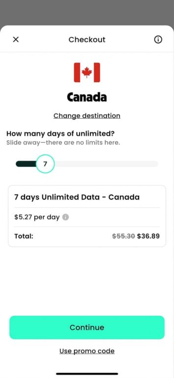 Truely eSIM checkout page