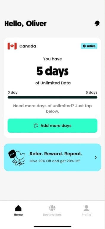 Truley eSIM app example screenshot