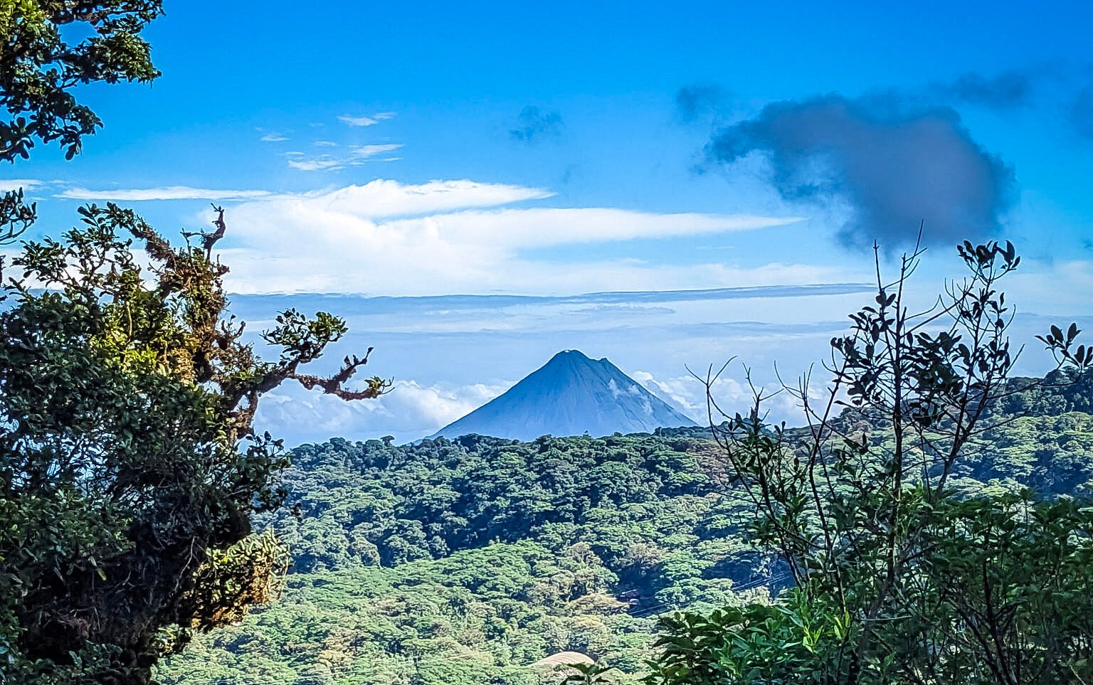 Costa Rica rainforest with Arenal Volcano in the distance