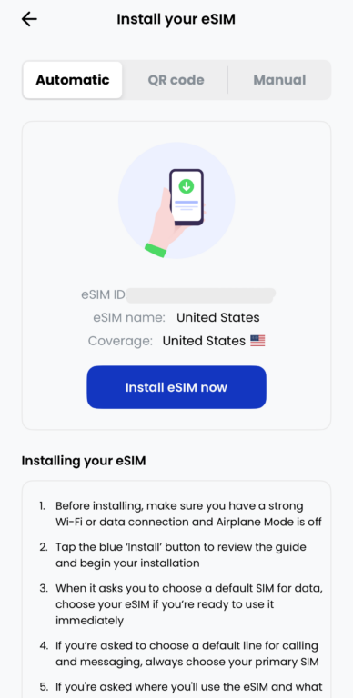 screenshot displaying alsoSIM app