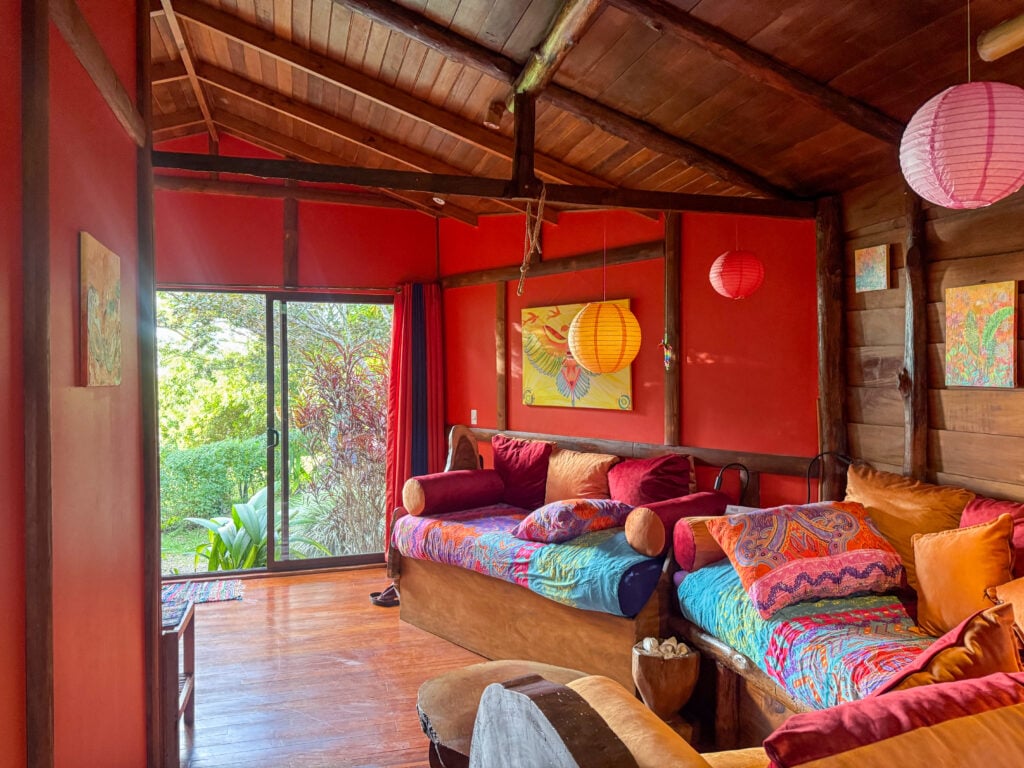 Bright and colorful cabin living room at El Sol Monteverde