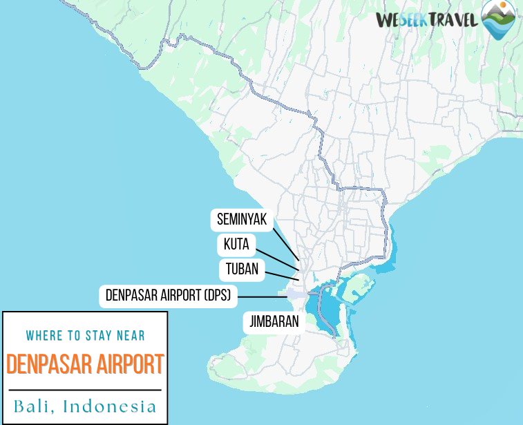 Map of denpasar airport and surrounding areas in bali, indonesia